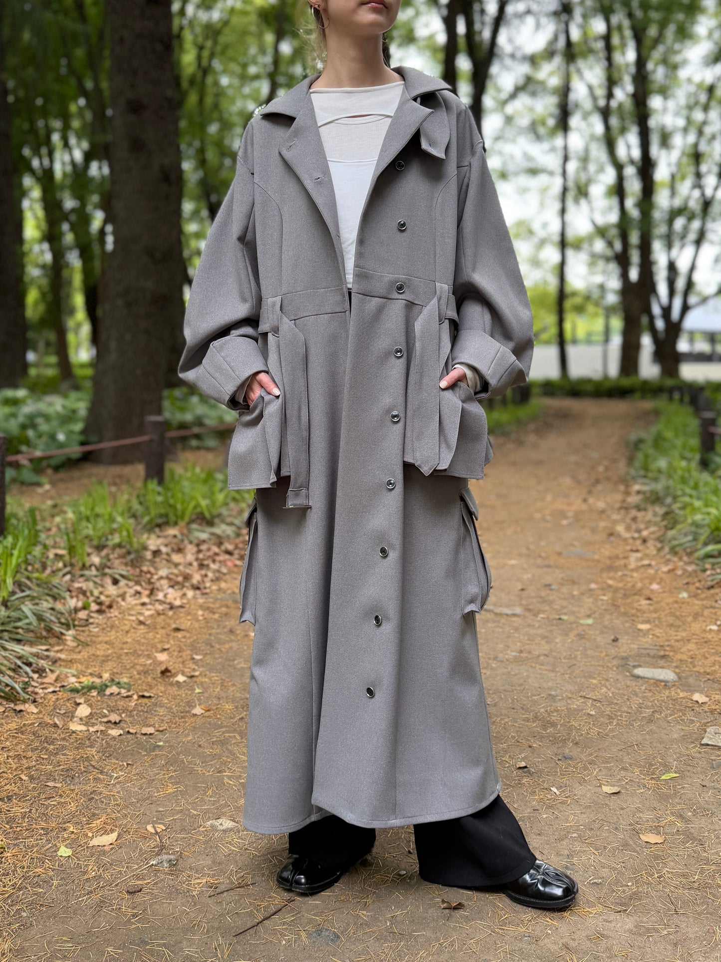 【Pre order】Pleats pocket Coat Dress / Gray