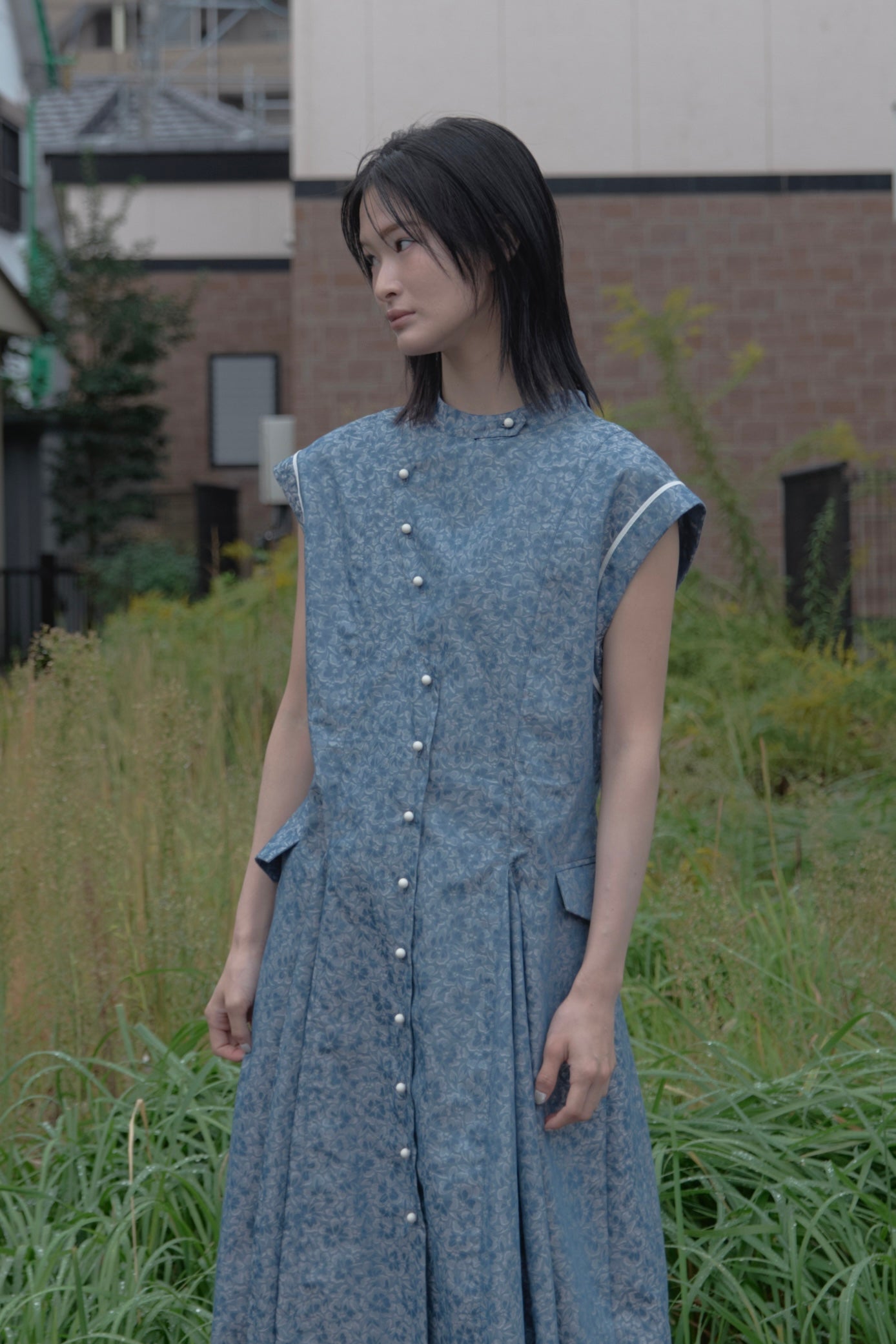 【Pre order】Godet skirt dress / Blue