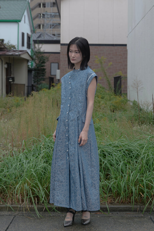 【Pre order】Godet skirt dress / Blue
